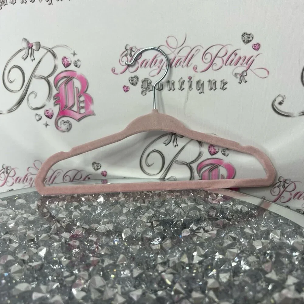 Set of hangers velvet velour no slip pink silver kids / baby hangers clothing